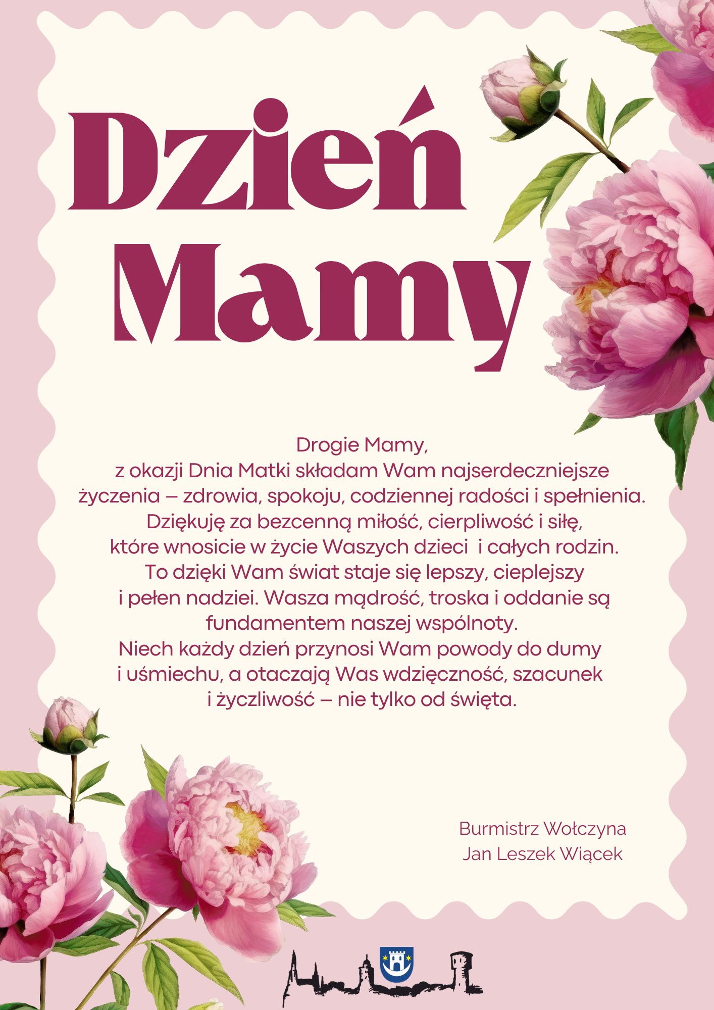 Różowy i Zielony Minimalistyczny Dzień Matki Plakat